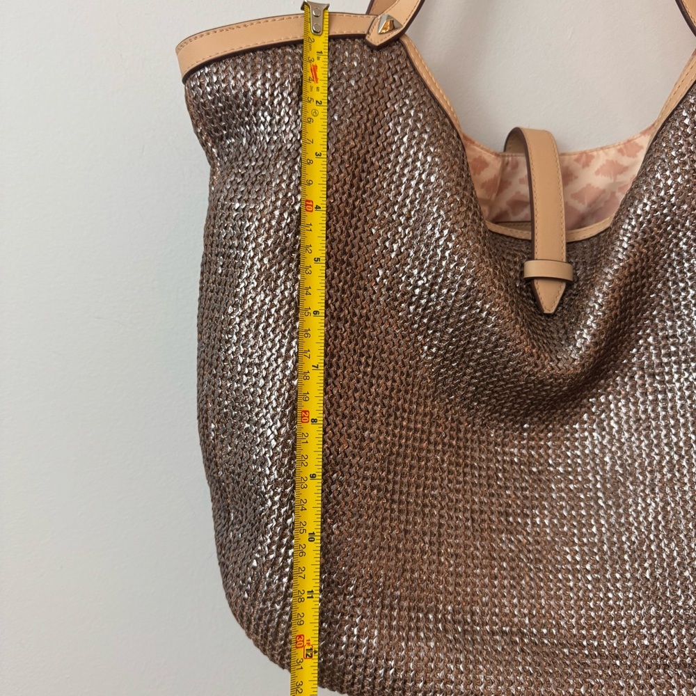 New STELLA & DOT RIVIERA Tote Rose Gold Metallic Woven Purse, Shoulder Bag - Picture 6 of 9